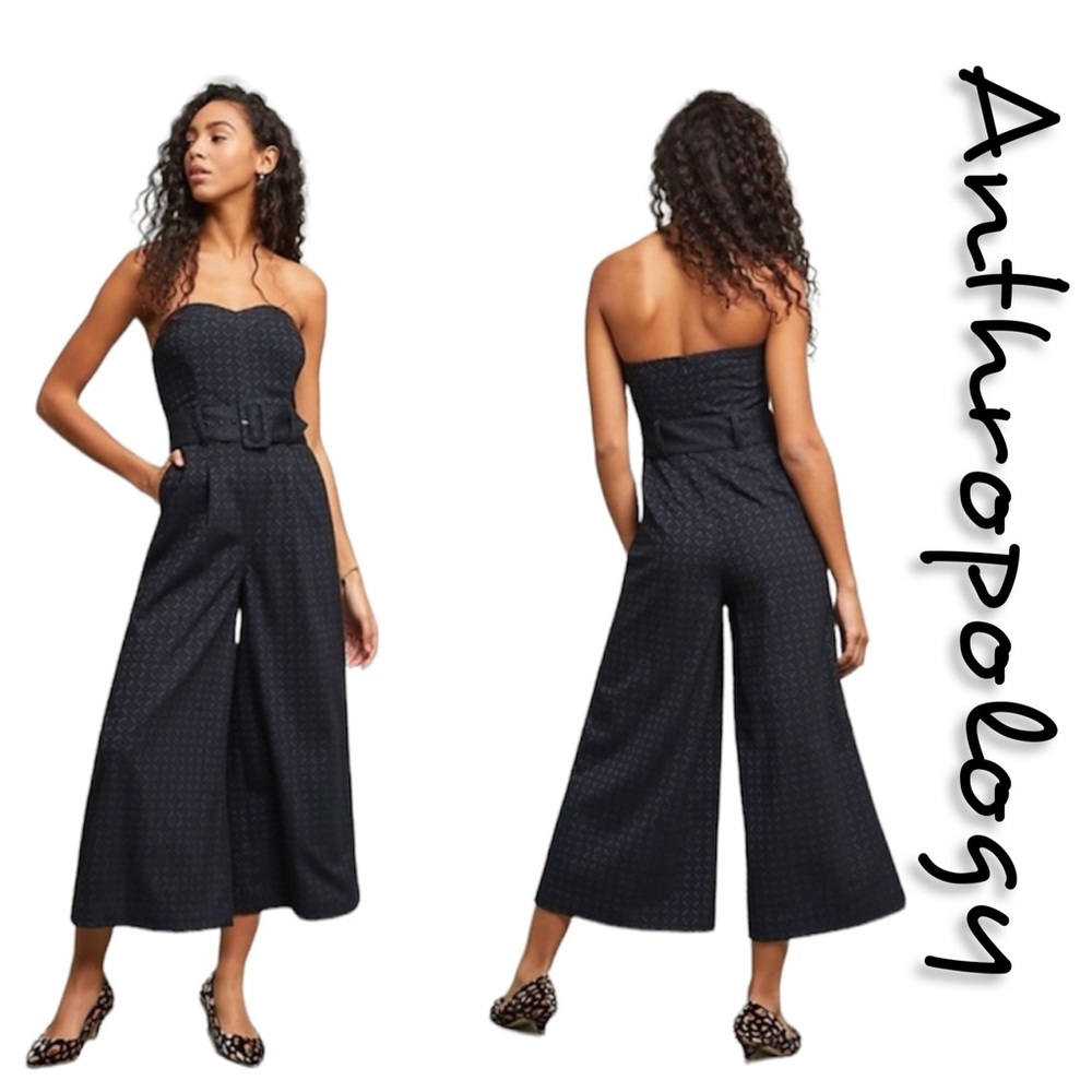 Anthropologie Haley Strapless Wide Leg Dressy Jumpsuit With Belt
